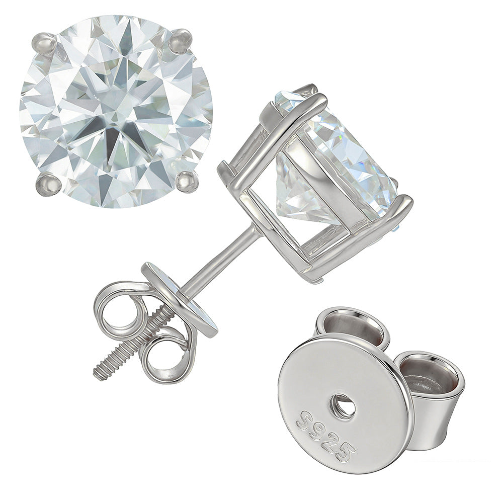 S925 Moissanite Round Stud Earrings
