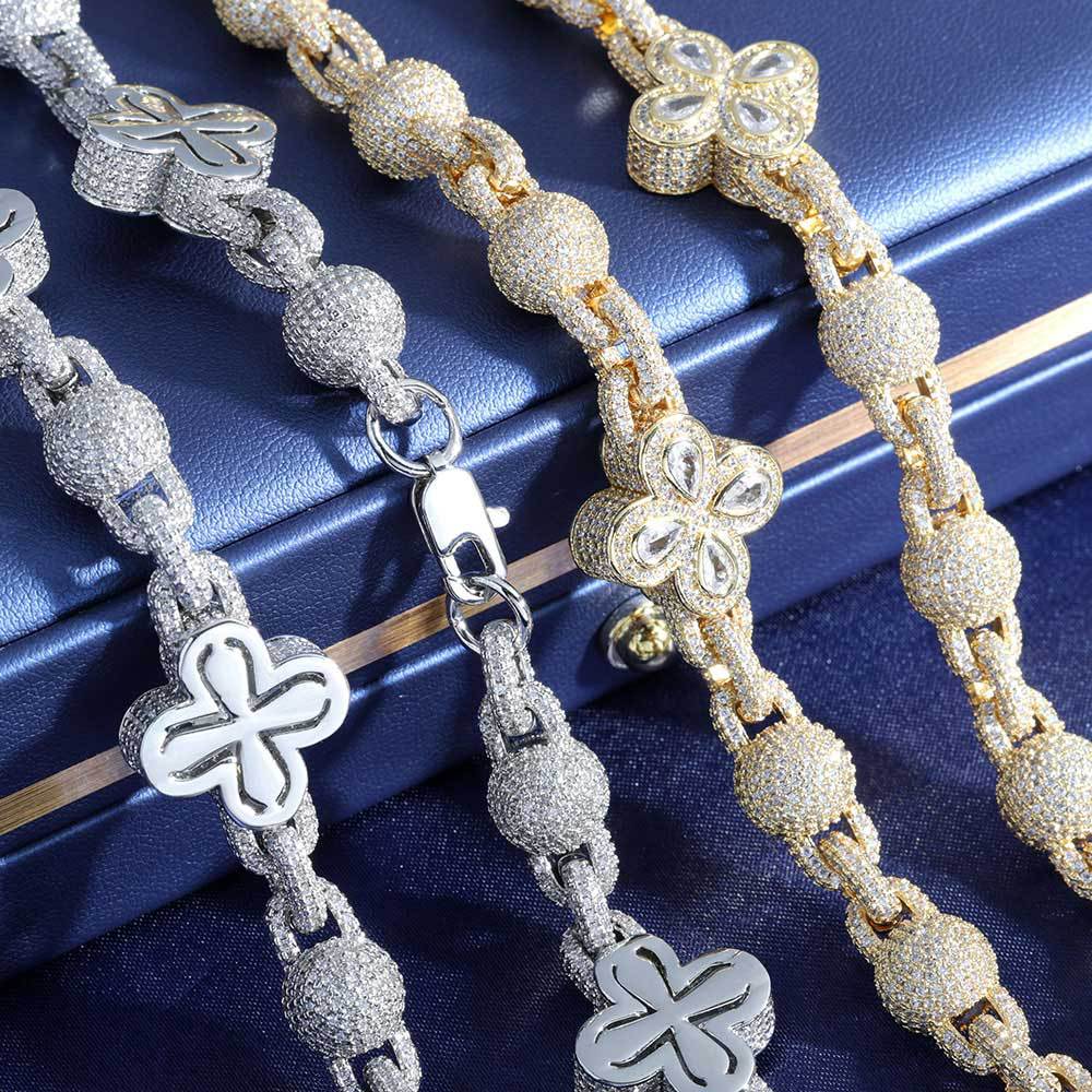10mm/20inch Moissanite Flower Link Chain Necklace in S925 Silver