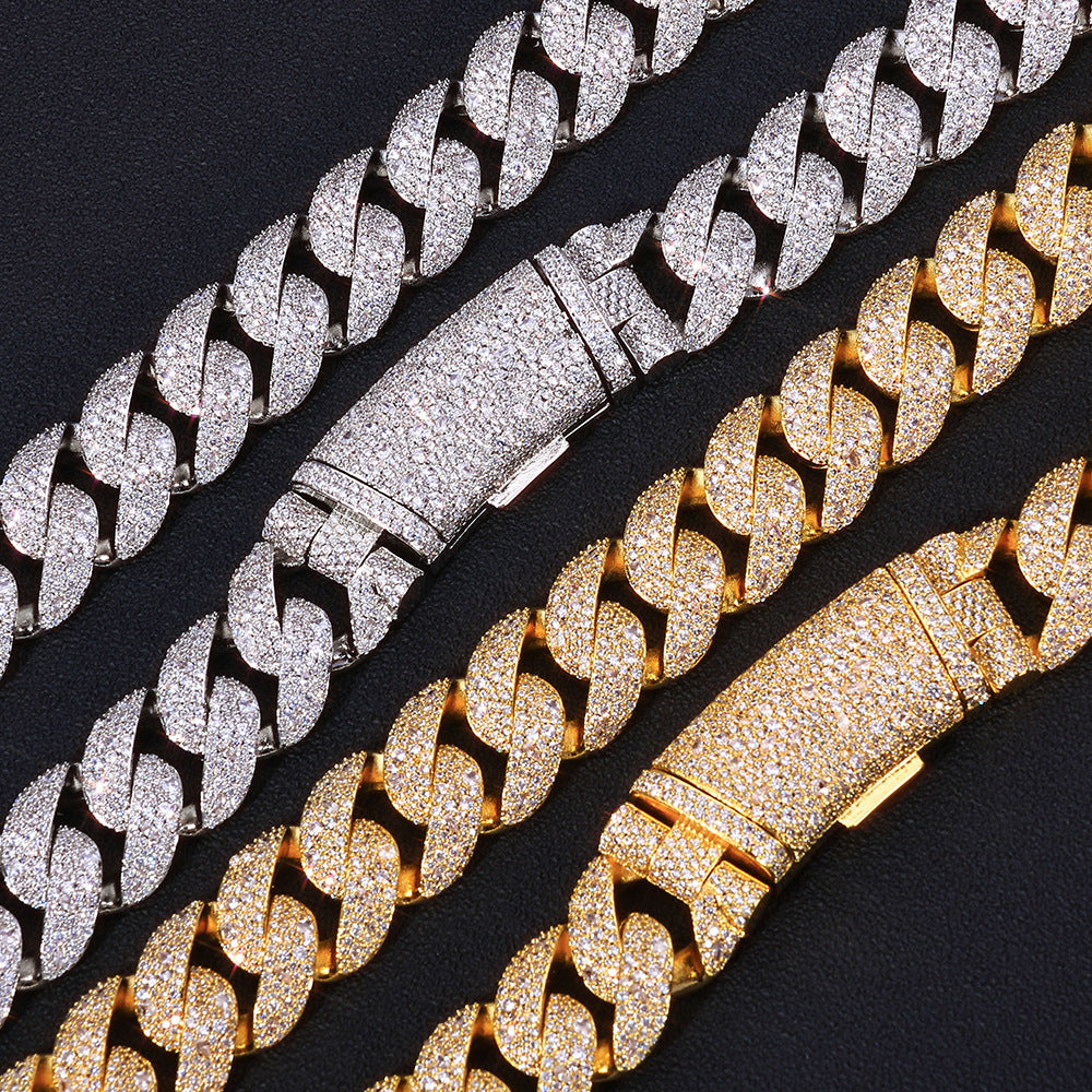 22mm/20inch Moissanite Cuban Link Chain Necklace in S925 Silver