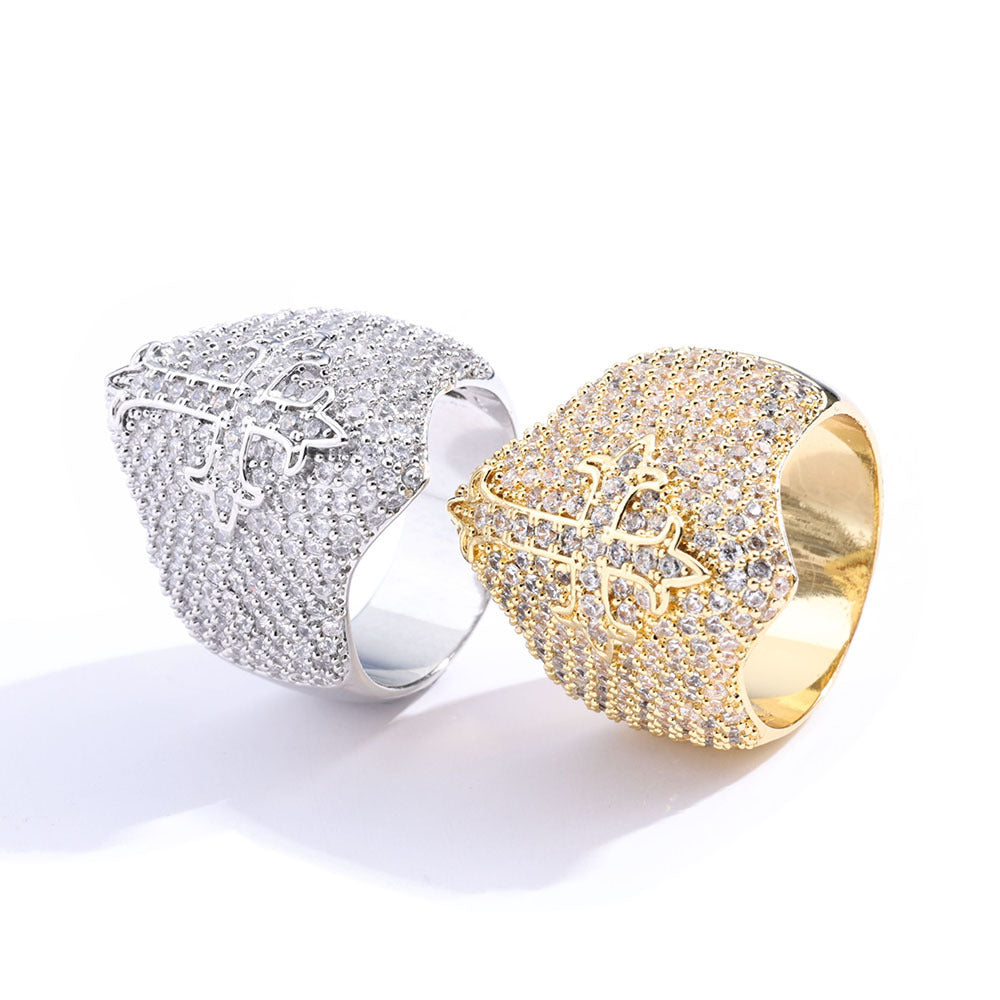 S925 Moissanite Iced Cross Signet Ring