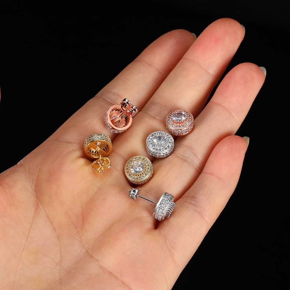 CZ Iced Round Stud Earrings