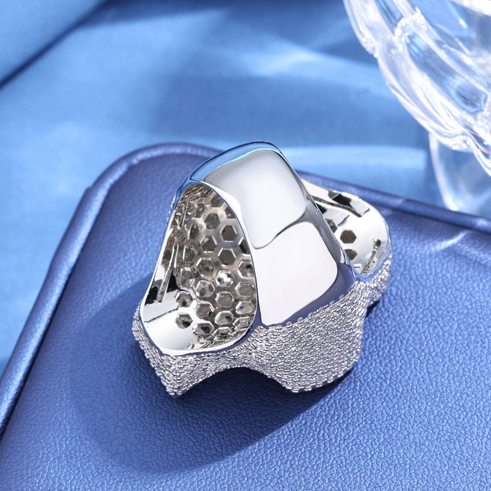 Iced Out Moissanite Cross Dome Ring in S925 Sterling Silver