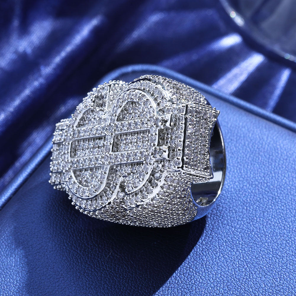 S925 Moissanite Iced Dollar Sign Ring