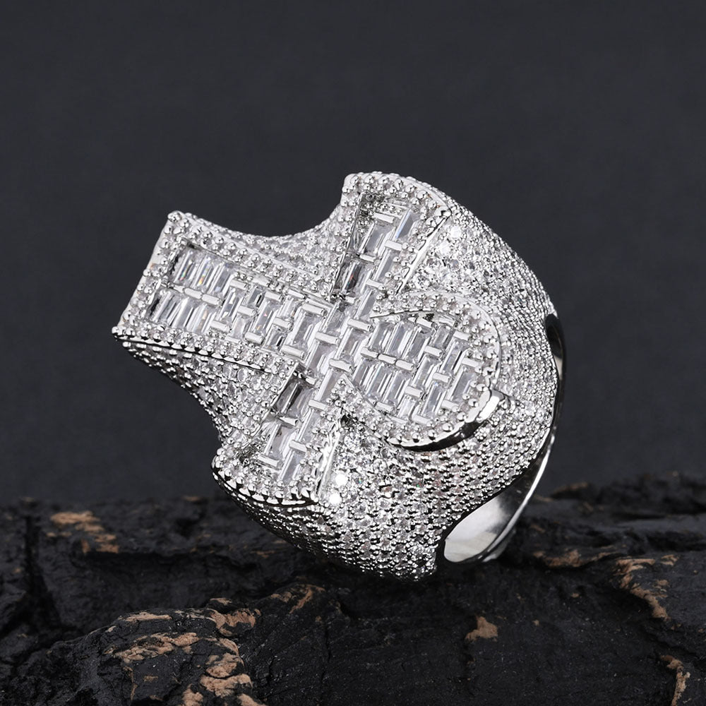Iced Out Moissanite Cross Dome Ring in S925 Sterling Silver