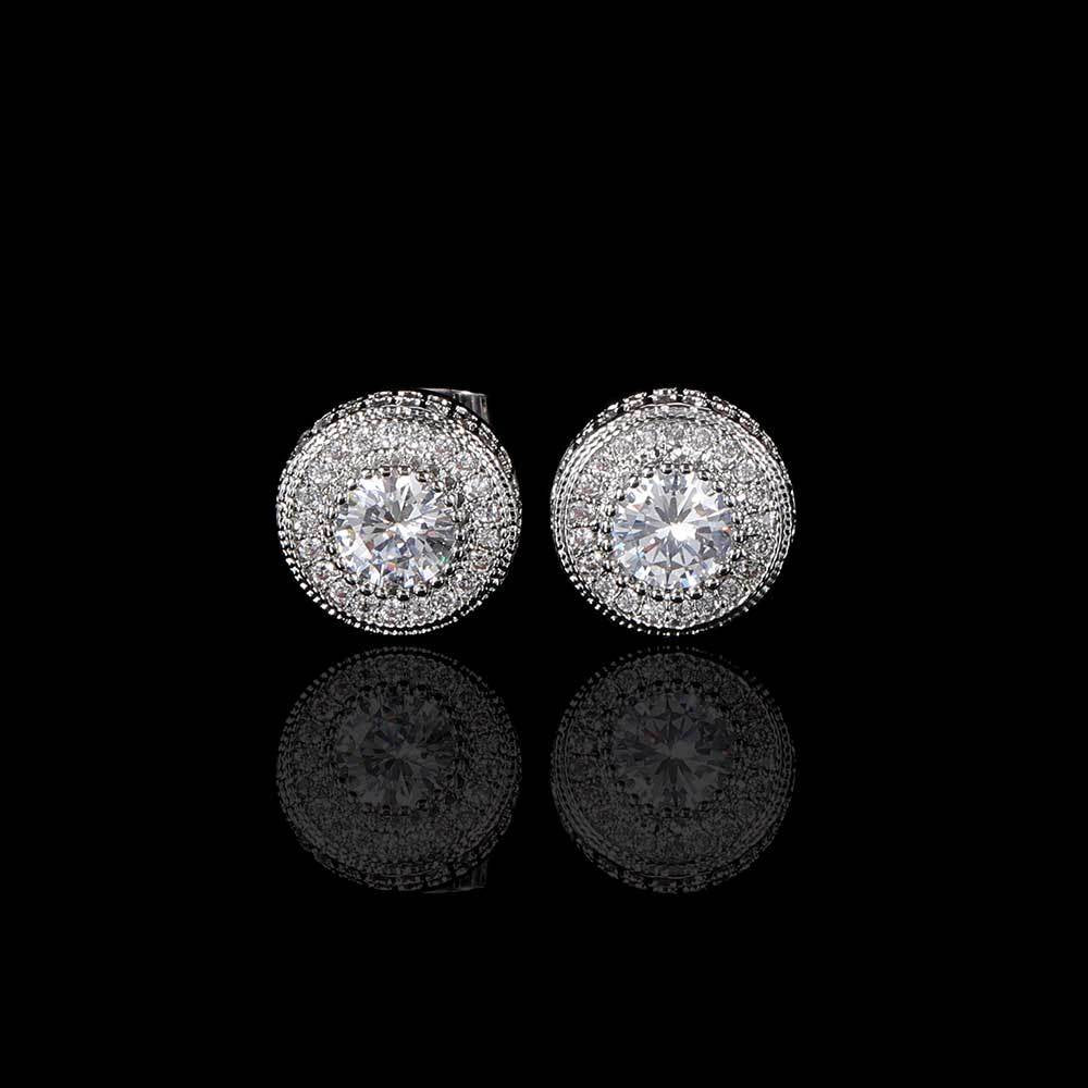 CZ Iced Round Stud Earrings