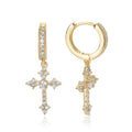 CZ Cross Huggie Hoop Earrings