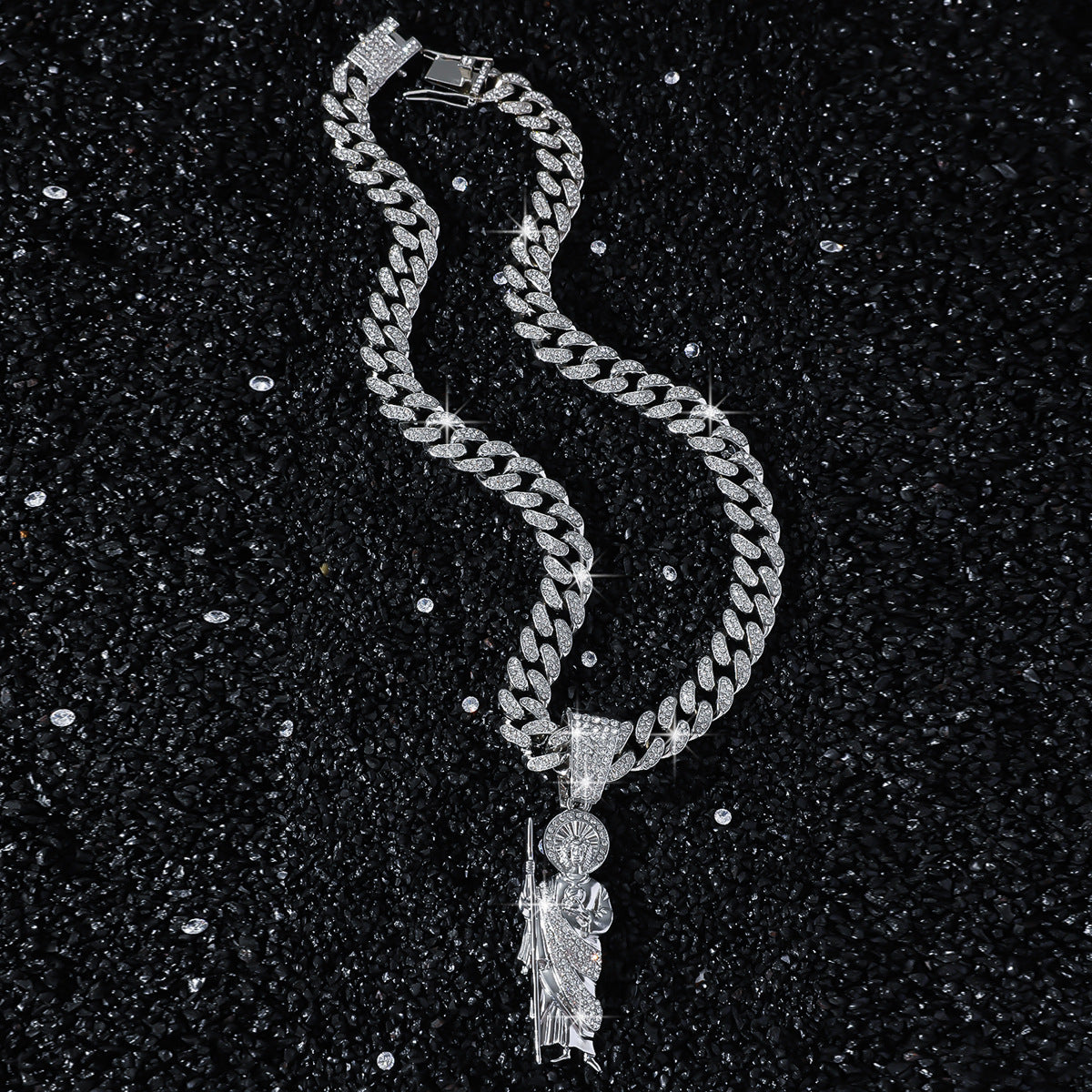 Iced Angel Pendant Necklace with 20" Cuban Chain
