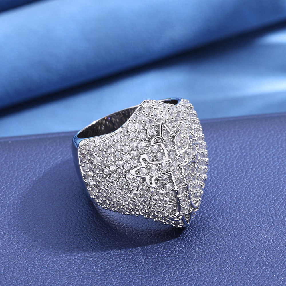 S925 Moissanite Iced Cross Signet Ring