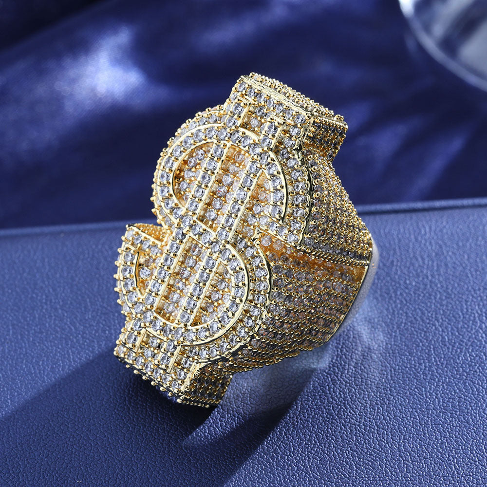 S925 Moissanite Iced Dollar Sign Ring