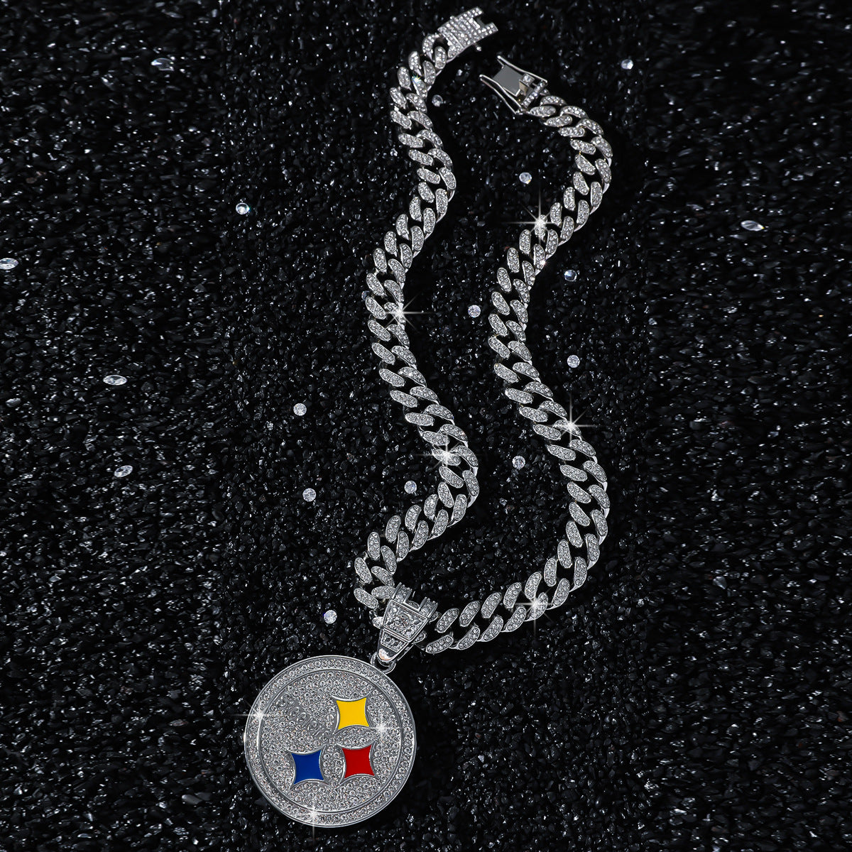 Iced Logo Coin Pendant Necklace with 20" Cuban Chain
