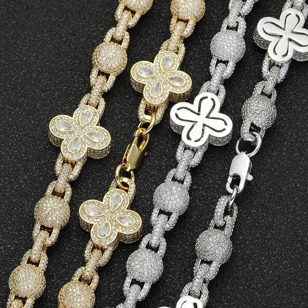 10mm/20inch Moissanite Flower Link Chain Necklace in S925 Silver
