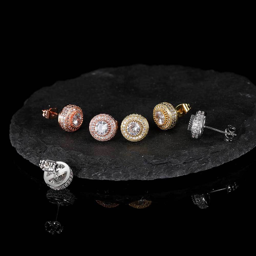 CZ Iced Round Stud Earrings