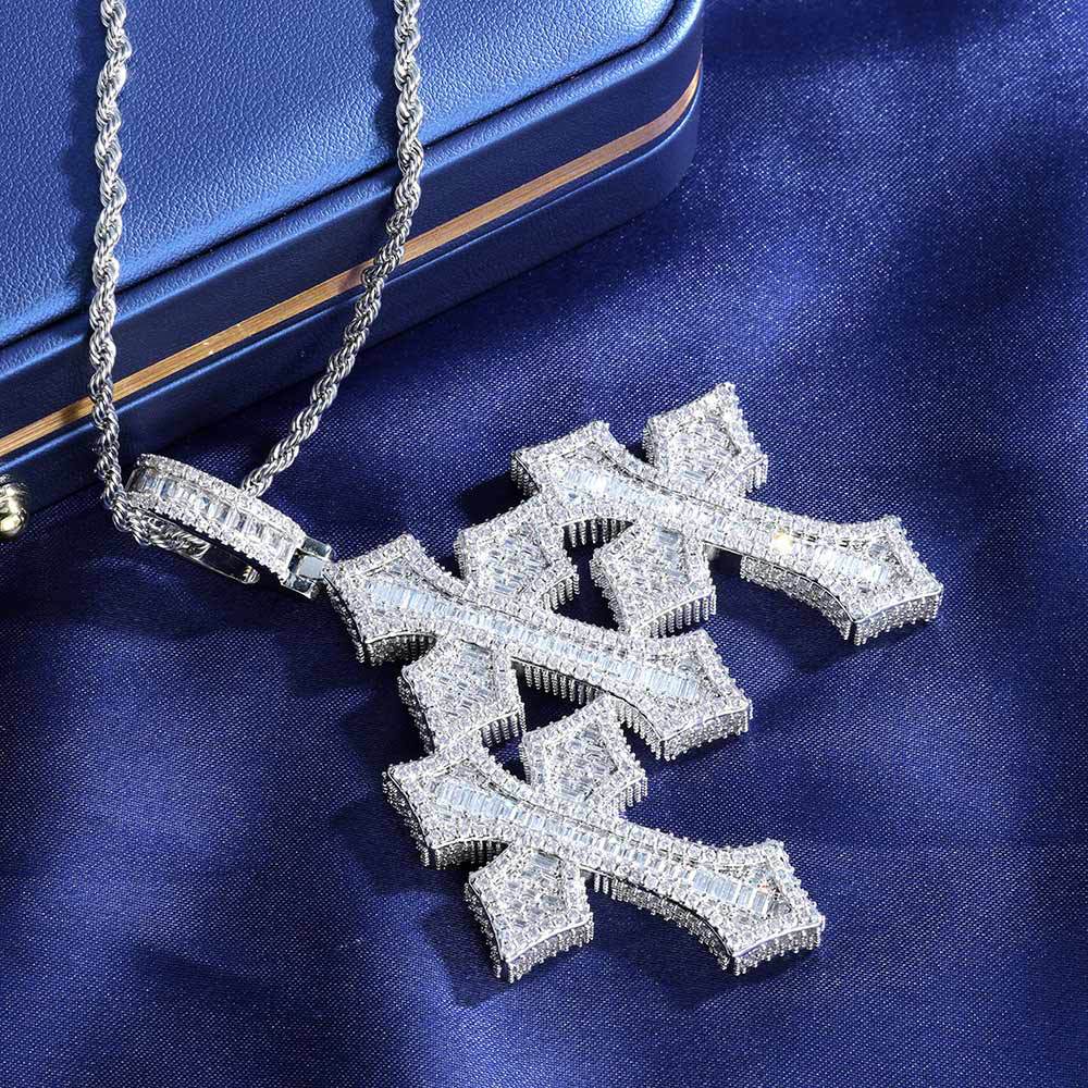Triple Cross Moissanite Pendant Necklace with 24" Rope Chain