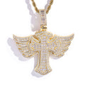 S925 Moissanite Winged Cross Pendant Necklace with 24" Rope Chain