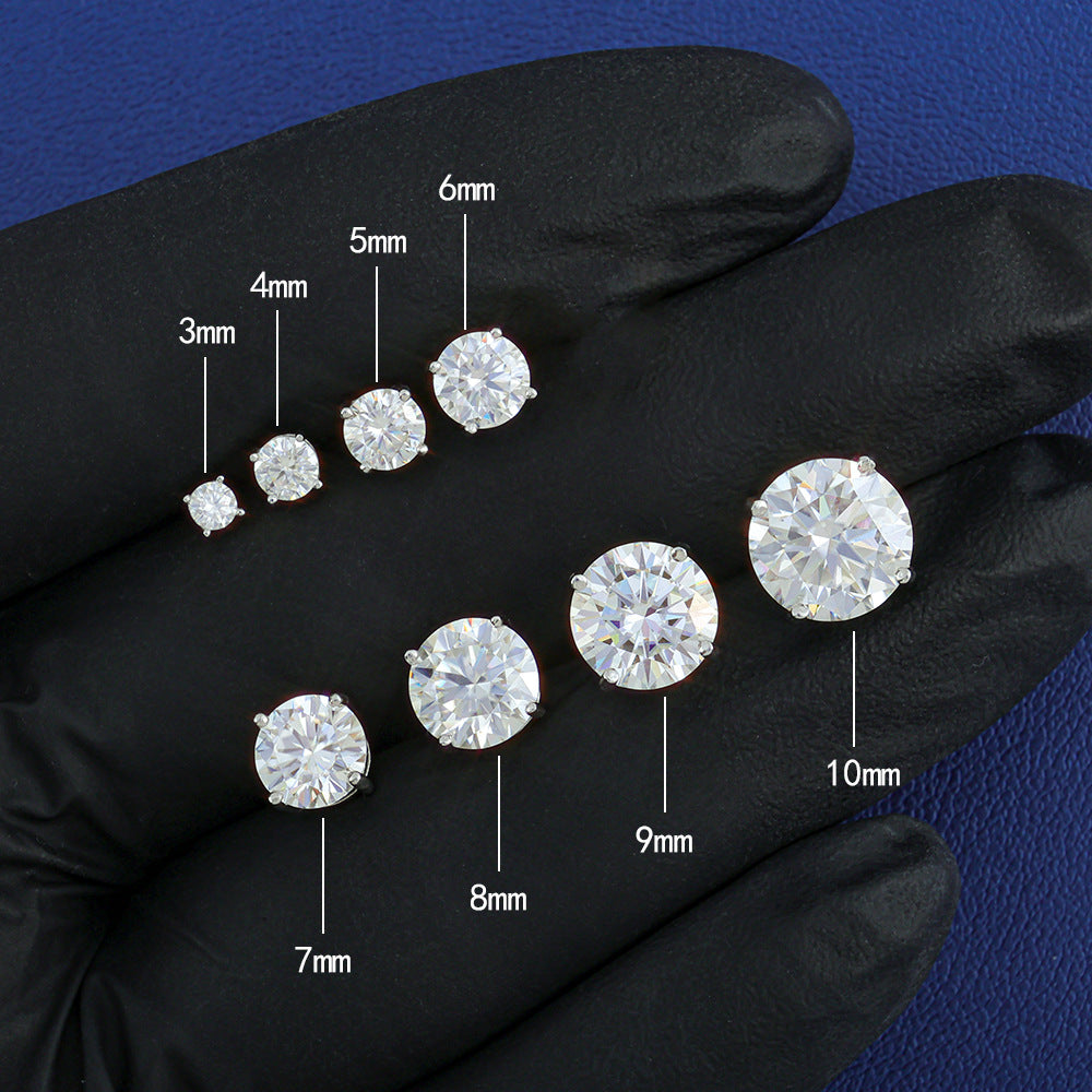 S925 Moissanite Round Stud Earrings