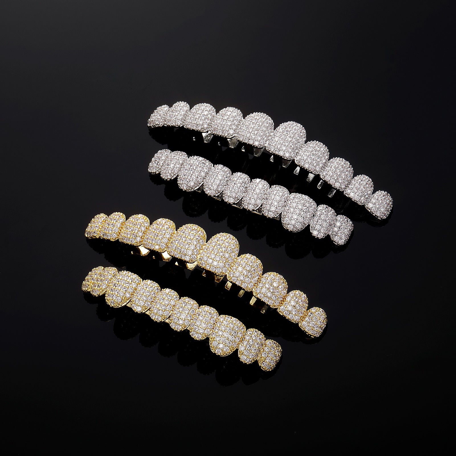 Copper CZ Iced Out Grillz Hip Hop Dental Cap Set