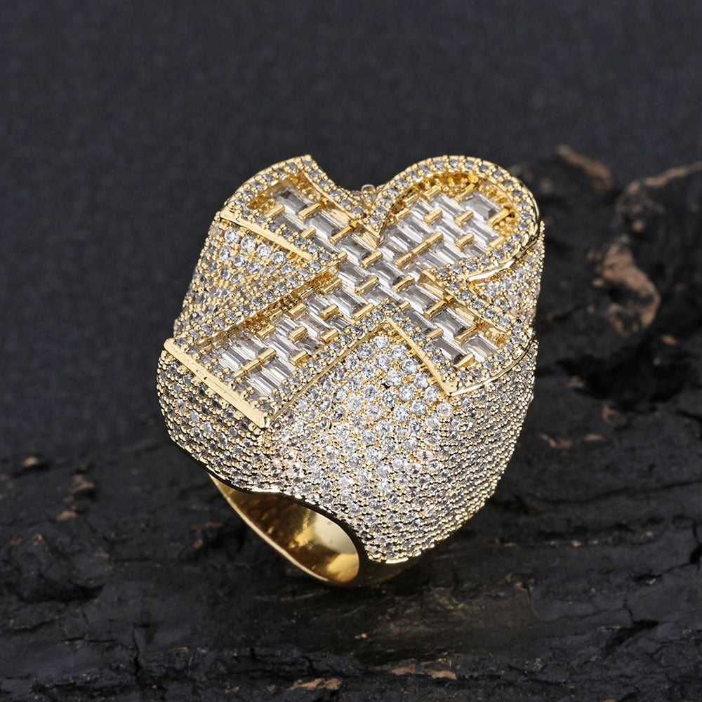 Iced Out Moissanite Cross Dome Ring in S925 Sterling Silver